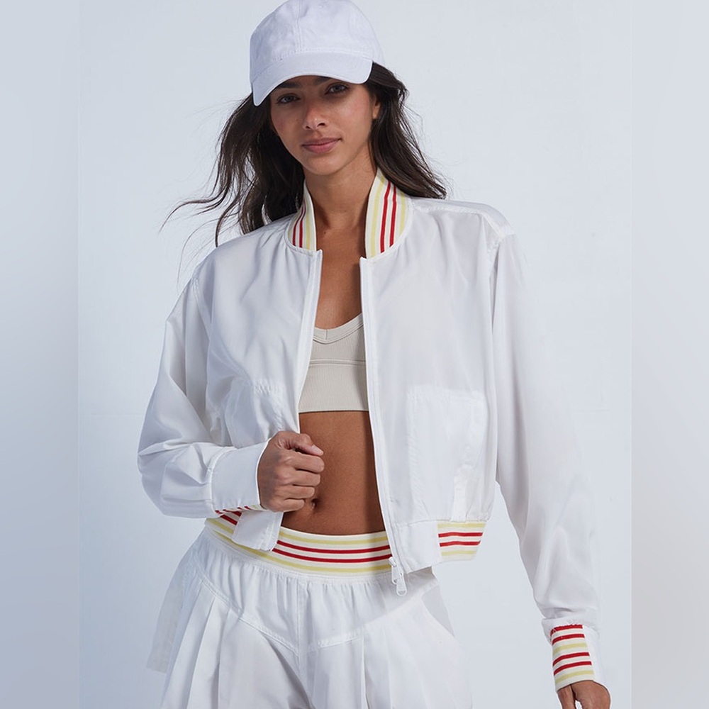 Free People Top Seed Cropped Sheer White Zip Up Jacket Size Small